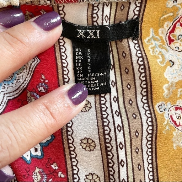 Forever 21 Boho Open Front Lightweight Red Tan Cardigan Cover Up Size Small - Picture 5 of 8